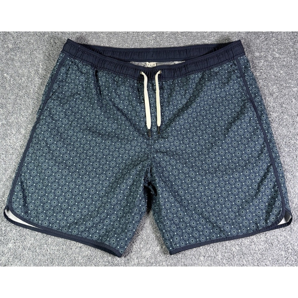 Fair Harbor Swim Trunks Mens XL 7" Lined Blue Floral Geometric Shorts Surf Beach